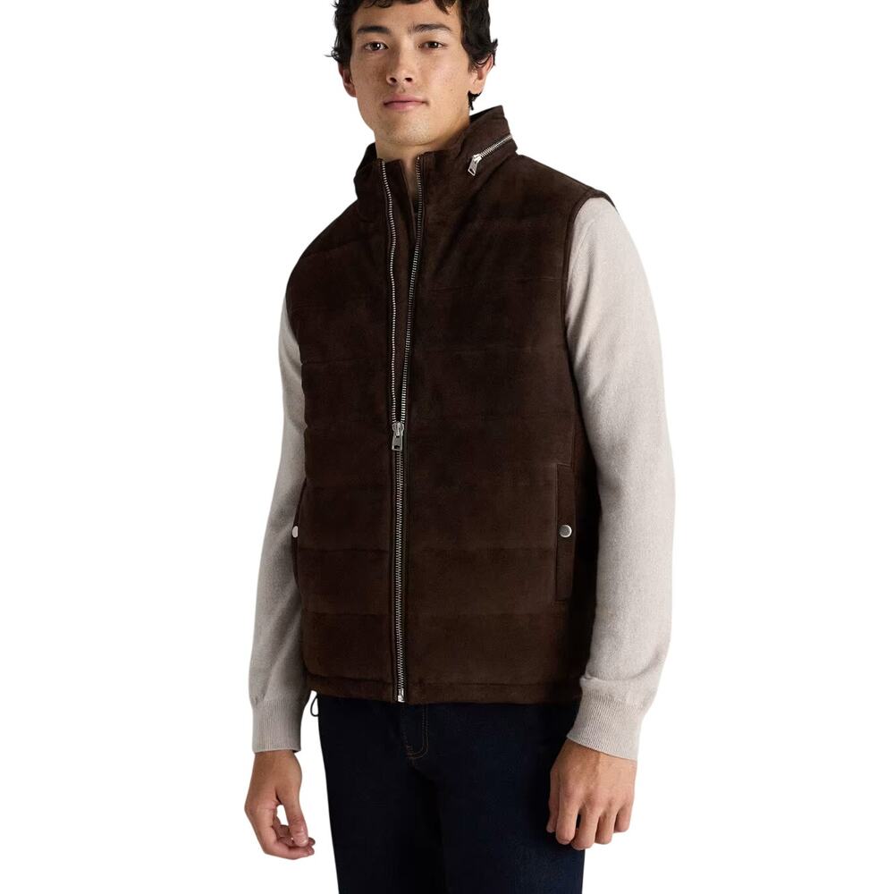 New Quince Men’s XL Suede Puffer Vest Jacket Expresso Brown Outerwear $250 5069